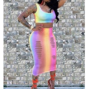 Rainbow Crop-Top Skirt Set